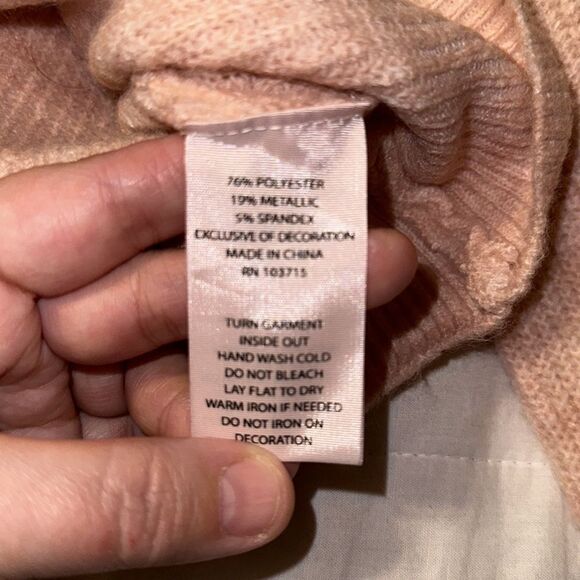 Nanette Lepore XS Blush Pink Puff Sleeve Fine Knit Mock Neck Pullover Sweater - Picture 11 of 12